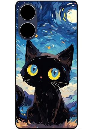 Силіконовий бампер чохол для oppo a60 котик ван гог зіркова ніч
