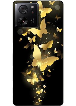Чехол силиконовый бампер для xiaomi 13t с рисунком золотые бабочки мотыльки