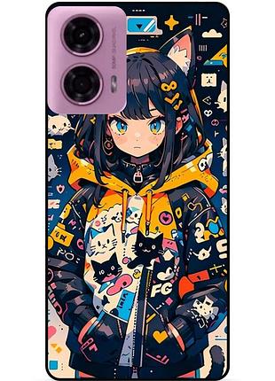 Силиконовый бампер чехол для motorola moto g85 5g с рисунком котики аниме