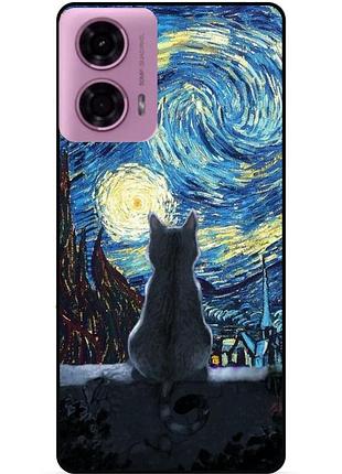 Силиконовый бампер чехол для motorola moto g85 5g с рисунком кошечка звездная ночь ван гог