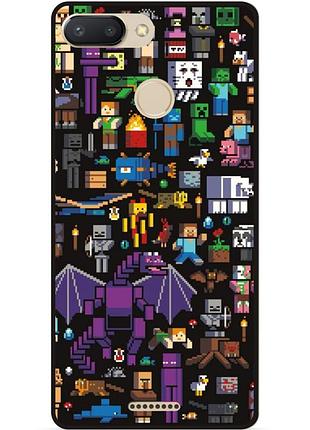 Силиконовый чехол бампер для xiaomi redmi 6 с картинкой minecraft майнкрафт
