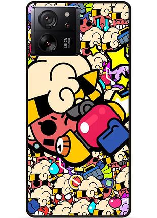 Силиконовый бампер чехол для xiaomi 13t pro стикеры бравл мэйси brawl