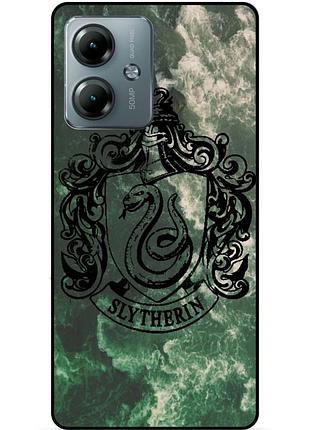 Силиконовый бампер чехол для motorola moto g14 с рисунком слизерин slytherin гарри поттер harry potter