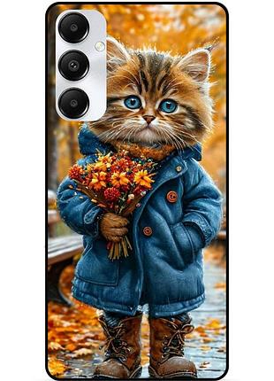 Силіконовий бампер чохол для samsung s25 з малюнком котик з букетом