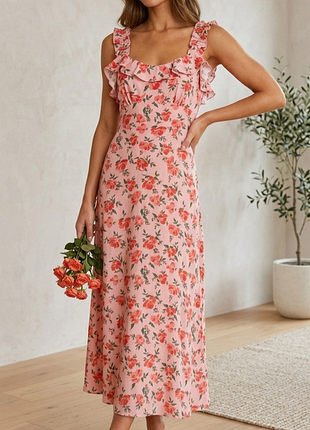 Новое с биркой длинное платье в цветы с воланами dorothy perkins 16/44