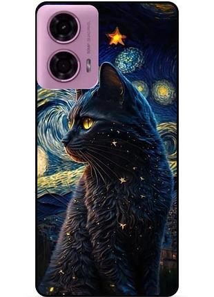 Силиконовый бампер чехол для motorola moto g85 5g с рисунком кошечка ван гог звездная ночь