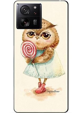 Чехол силиконовый бампер для xiaomi 13t с рисунком совушка