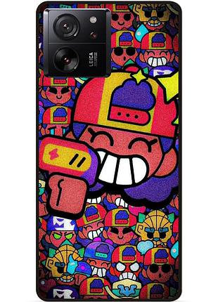 Силиконовый бампер чехол для xiaomi 13t pro стикеры бравл мэг brawl