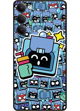 Силиконовый бампер чехол для xiaomi redmi 15 стикеры бравл эш brawl