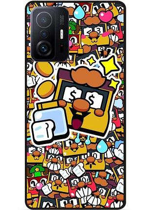 Силиконовый бампер чехол для xiaomi 11t pro стикеры бравл грифф brawl