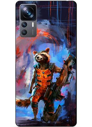 Чехол силиконовый бампер для xiaomi 12t с рисунком енот ракета стражи галактики