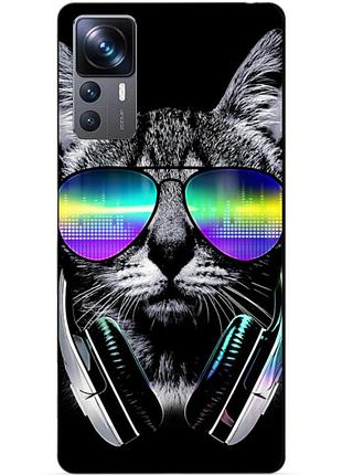 Чехол силиконовый бампер для xiaomi 12t с рисунком музыкальный кот
