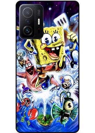 Силиконовый чехол бампер для xiaomi 11t с картинкой губка боб sponge bob