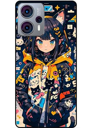 Силиконовый бампер чехол для motorola moto g23 с рисунком котики аниме