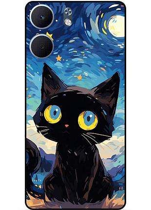 Силиконовый бампер чехол для oppo a5x котик звездная ночь ван гог