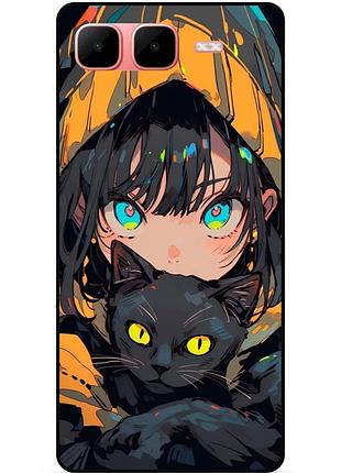 Силиконовый бампер чехол для infinix smart 10 plus с рисунком аниме котик