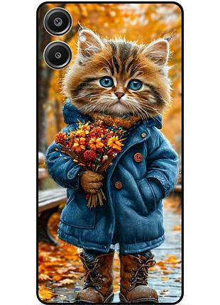 Чехол силиконовый бампер для samsung a07 с рисунком котик с букетом