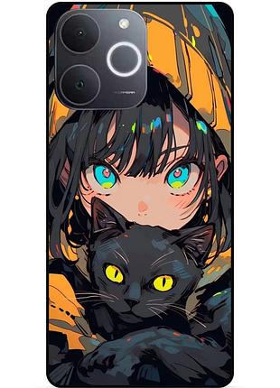 Силиконовый бампер чехол для realme note 70 с рисунком аниме котик