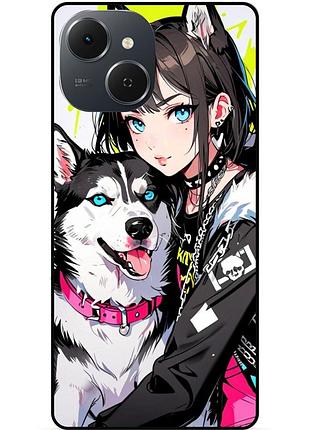 Силиконовый чехол бампер для tecno spark 40c с рисунком хаски аниме