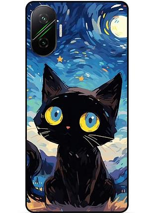 Силіконовий бампер чохол для xiaomi poco f7 котик ван гог зіркова ніч