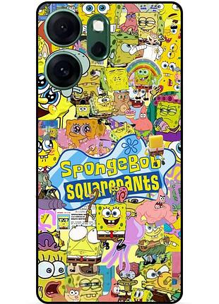 Силиконовый чехол бампер для oppo reno 14fs с рисунком sponge bob губка боб