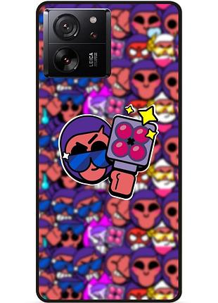 Силиконовый бампер чехол для xiaomi 13t pro стикеры бравл брок brawl