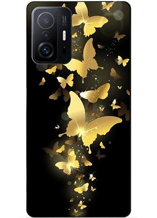 Чехол силиконовый бампер для xiaomi 11t с рисунком золотые бабочки мотыльки