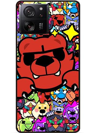 Силиконовый бампер чехол для xiaomi 13t стикеры бравл нита brawl