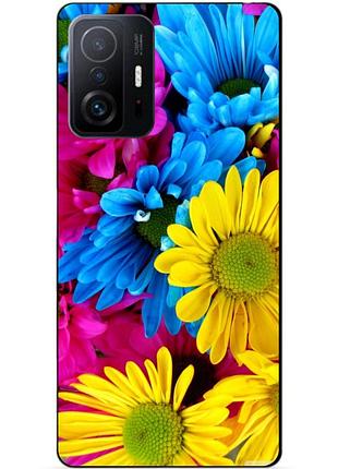 Чехол силиконовый бампер для xiaomi 11t pro с рисунком хризантемы цветы