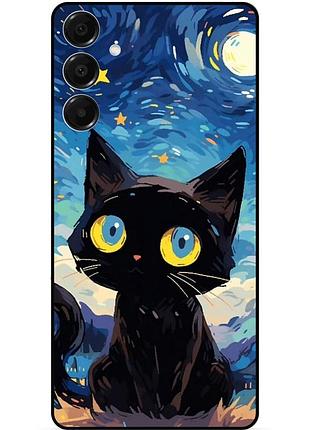 Силиконовый бампер чехол для samsung a17 с рисунком кошечка звездная ночь
