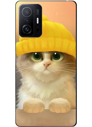 Чехол силиконовый бампер для xiaomi 11t pro с рисунком котик в шапке