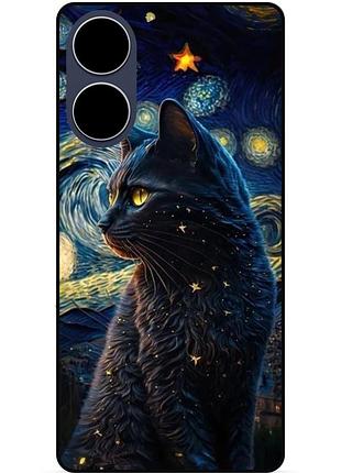Силіконовий бампер чохол для oppo a60 з малюнком кішка ван гог зіркова ніч