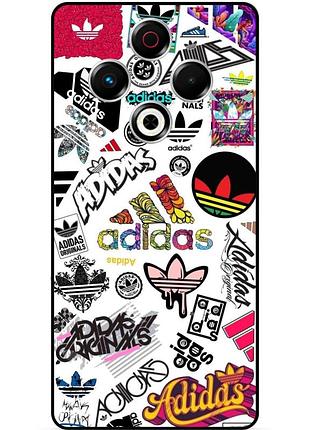 Чехол силиконовый бампер для tecno spark 30 (kl6) с рисунком adidas адидас