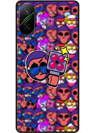 Силиконовый бампер чехол для xiaomi poco f7 стикеры бравл брок brawl