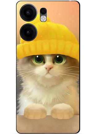 Чехол силиконовый бампер для oppo reno 13f с рисунком котик в шапке