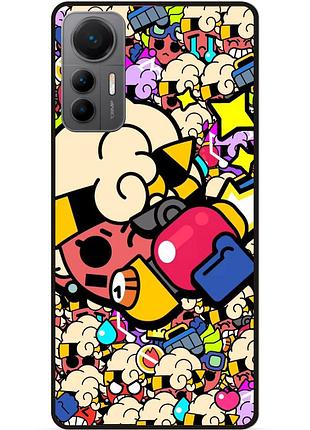 Силиконовый бампер чехол для xiaomi 12 lite стикеры бравл мэйси brawl