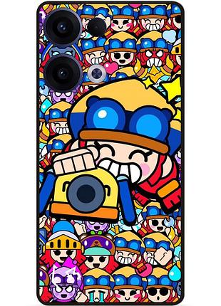 Силиконовый бампер чехол для oppo reno 13 стикеры бравл джесси brawl