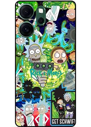 Силиконовый бампер чехол для oppo reno 14fs с рисунком rick and morty рик и морти