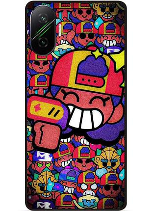Силиконовый бампер чехол для xiaomi poco f7 стикеры бравл мэг brawl
