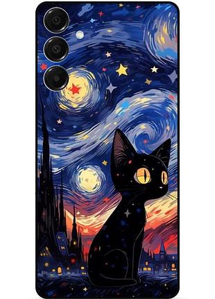 Силиконовый бампер чехол для samsung a17 с рисунком кошечка звездная ночь ван гог