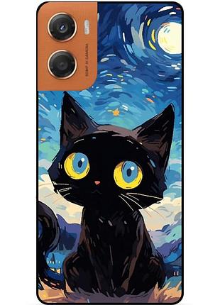 Силіконовий бампер чохол для motorola moto g06 котик ван гог зіркова ніч