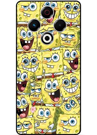 Силиконовый чехол бампер для tecno spark 30 (kl6) с рисунком губка боб sponge bob