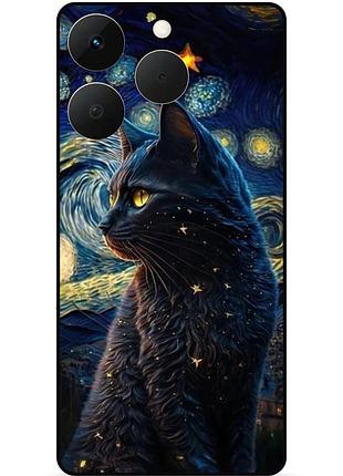 Силиконовый бампер чехол для realme 15t с рисунком кошечка ван гог звездная ночь