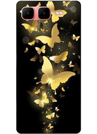 Чехол силиконовый бампер для infinix smart 10 plus с рисунком золотые бабочки мотыльки