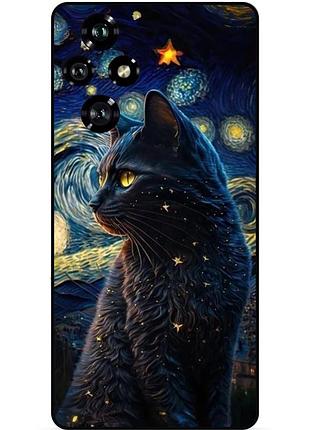 Силиконовый бампер чехол для huawei honor 200 с рисунком кошечка ван гог звездная ночь