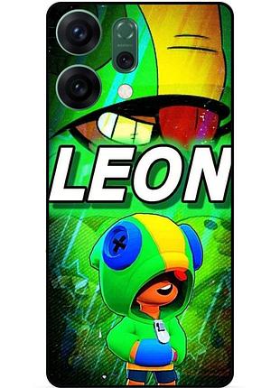 Силиконовый бампер чехол для oppo reno 14 с рисунком леон бравл силовая лига leon brawl
