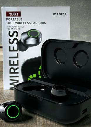 Навушники yd03 tws bluetooth, сенсорні бездротові навушники з кейсом заряджання й басами