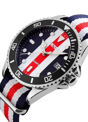 Часы skmei 9133rd red | мужские спортивные кварцевые часы с датой, водонепроницаемый, ремешок nato