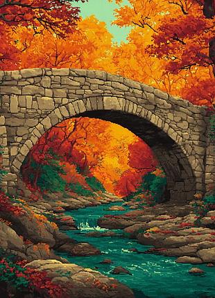 Набор для вышивки крестиком «осенний каменный мост» (autumn stone bridge) 25 см на 25 см (cxc, 30 цветов, канва 16)