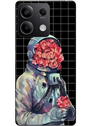 Чехол силиконовый бампер для xiaomi poco m6 pro 4g с рисунком скафандр цветы